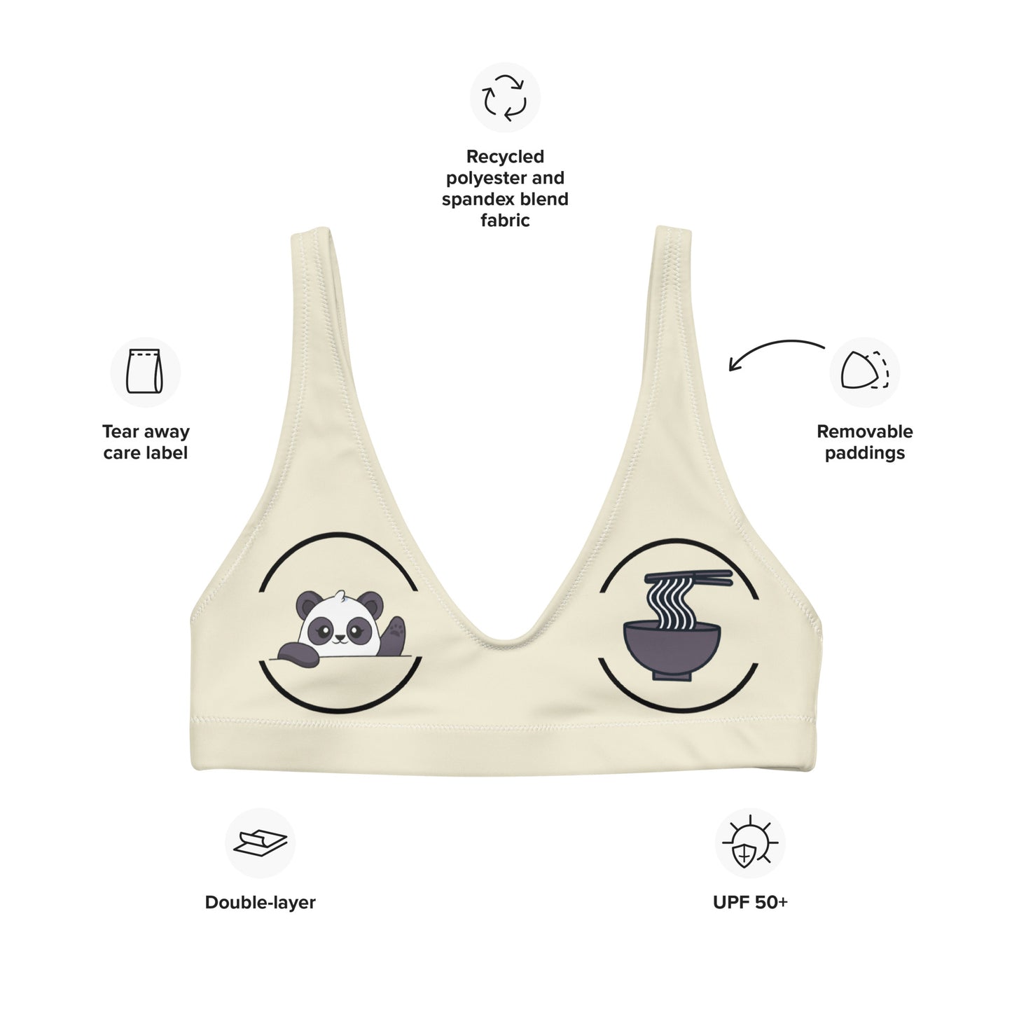 Panda & Ramen Recycled Padded Bikini Top